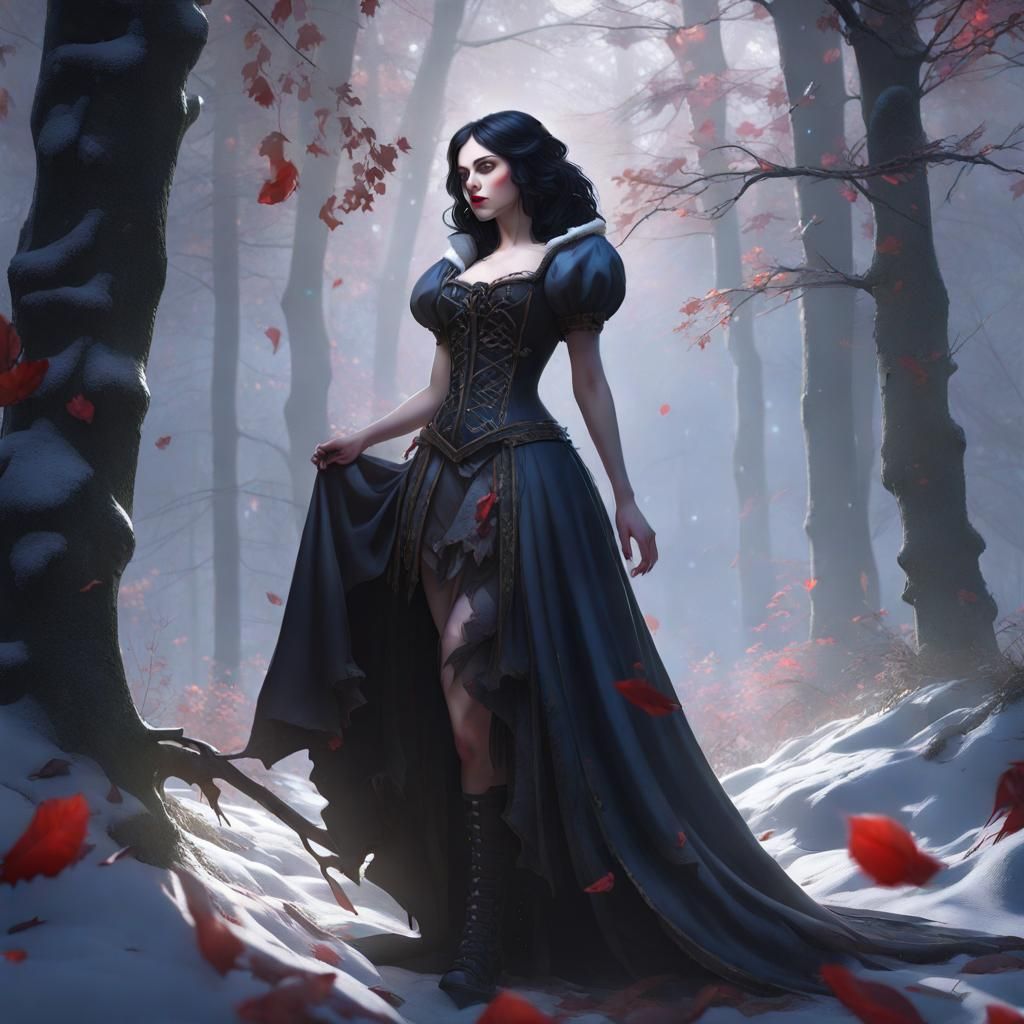 Gothic Snow White Portrait in Dark Forest