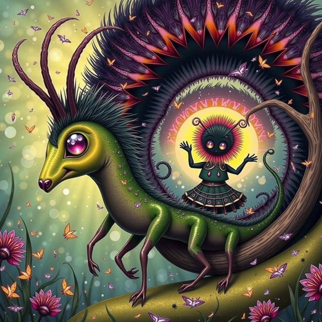 Whimsical Furry Creature in Vibrant Forest