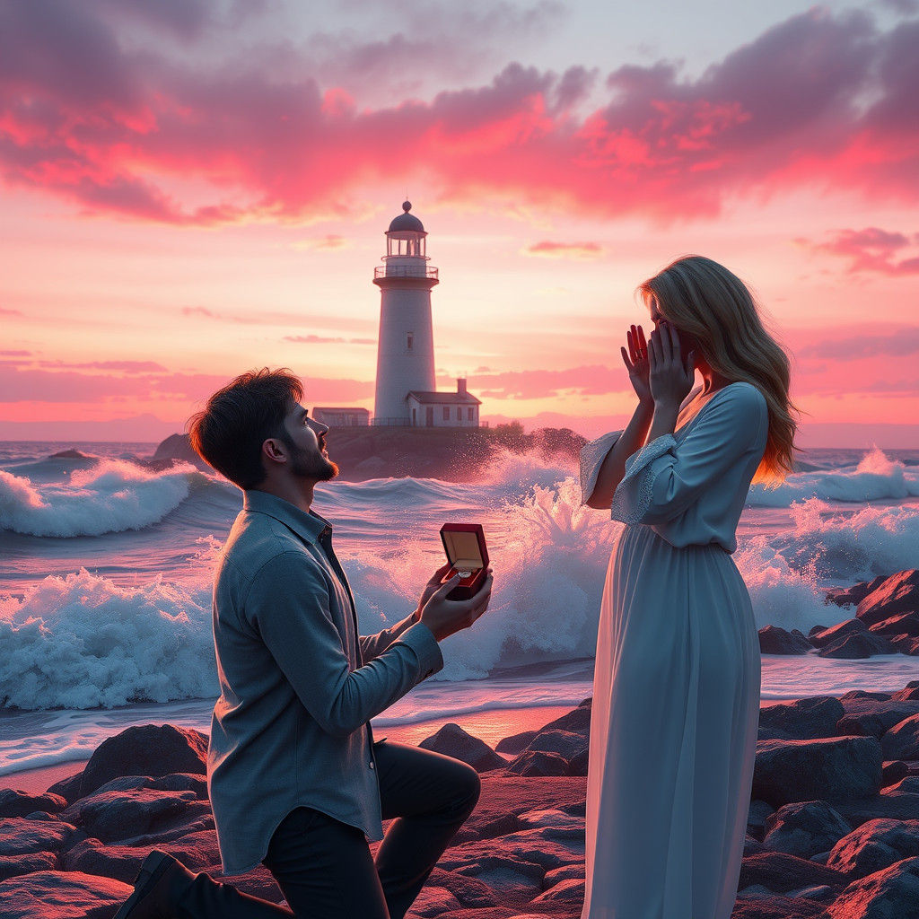 Maine Lighthouse Proposal at Sunset: Fantasy Concept Art