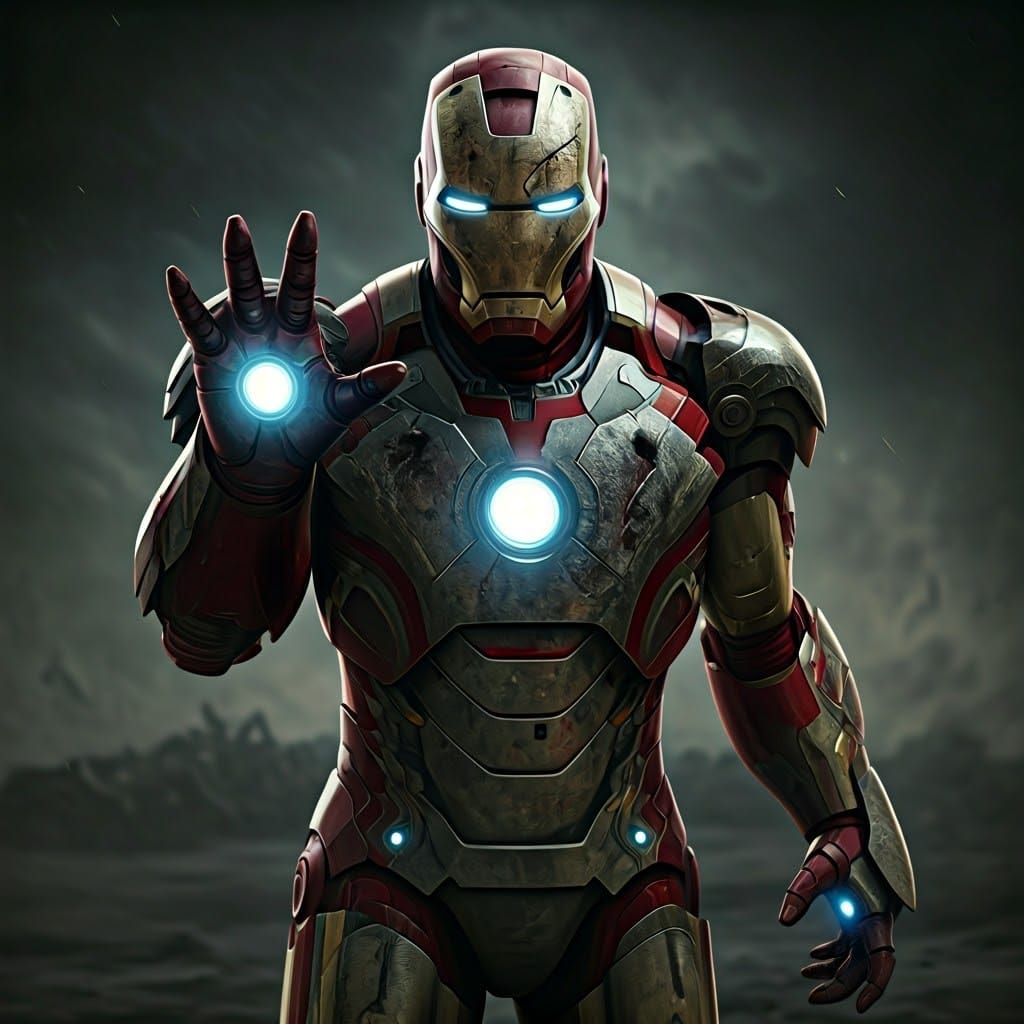 Undead Iron Man Reaching Out: Apocalyptic Cinematic Shot