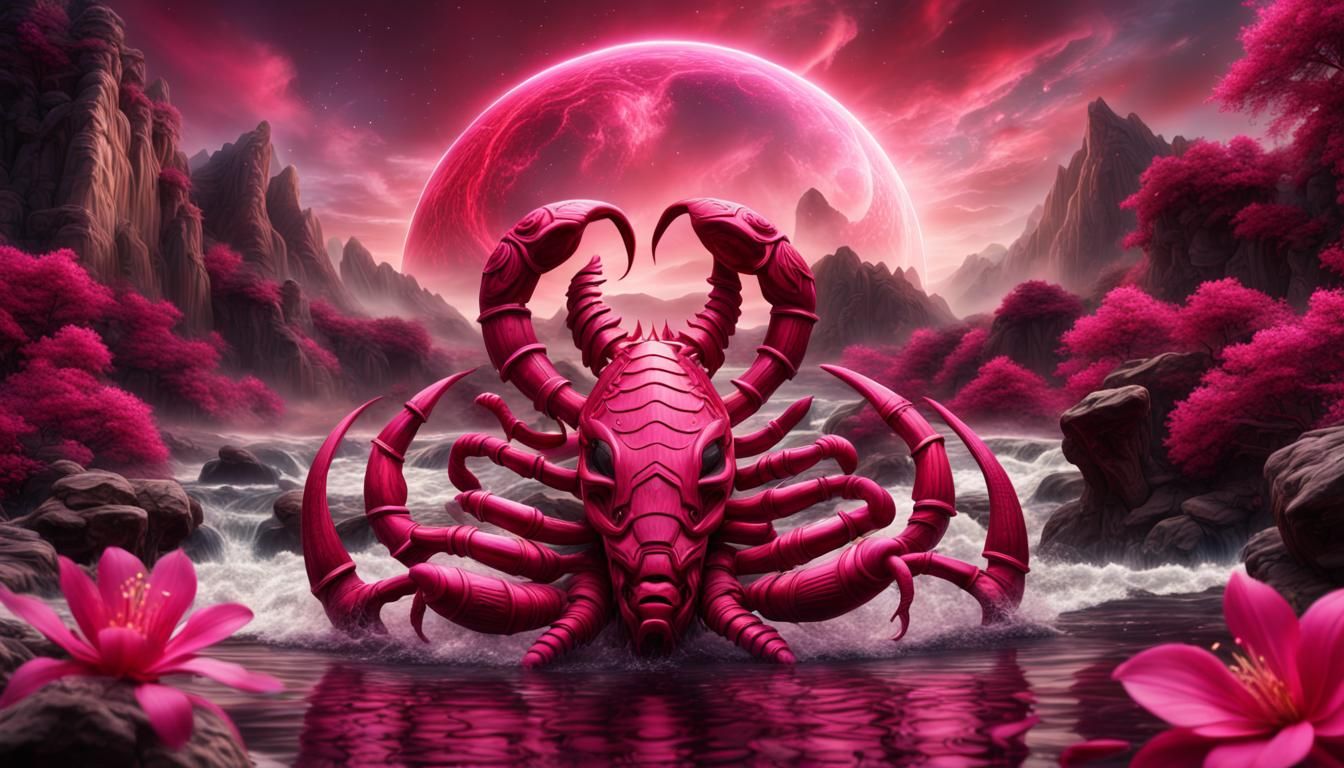 Scorpio Zodiac Sign in Red and Fuchsia