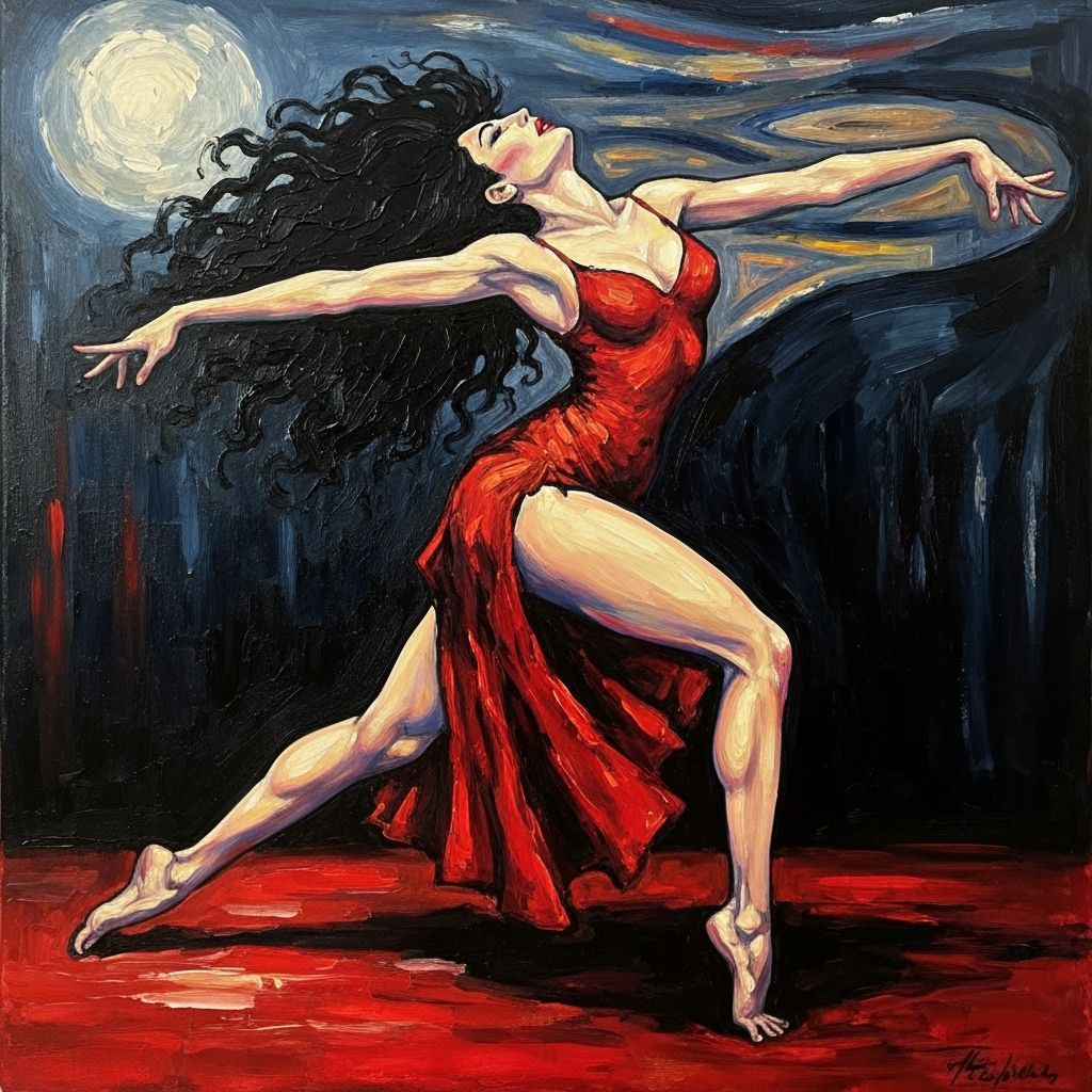 Passionate Woman Dancing in Red Dress