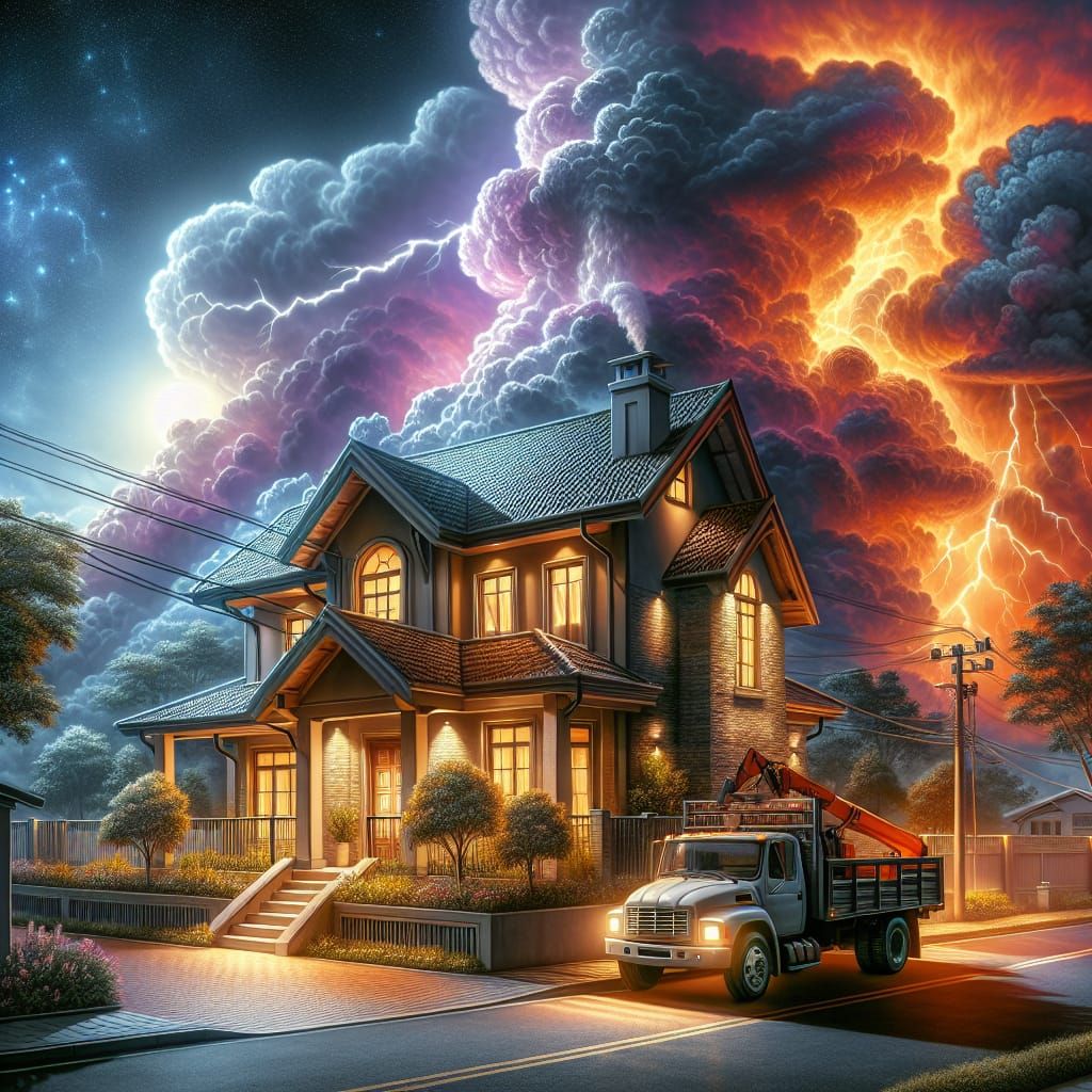 Hyperrealistic House in Midnight Thunderstorm Concept Art