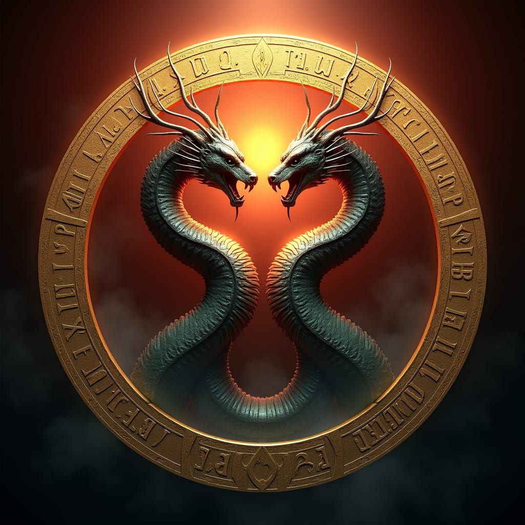 Two-Headed Snake in Golden Circle