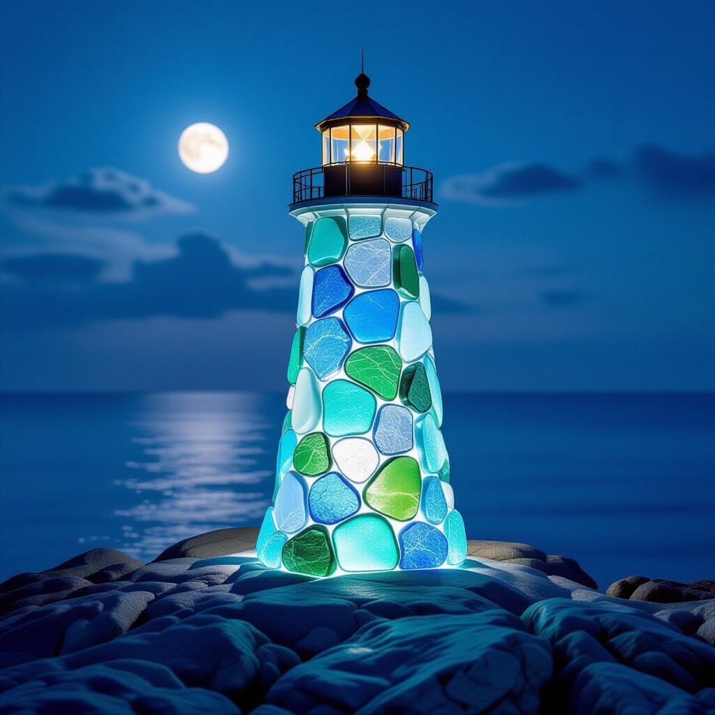 Sea Glass Lighthouse Casting Ethereal Glow
