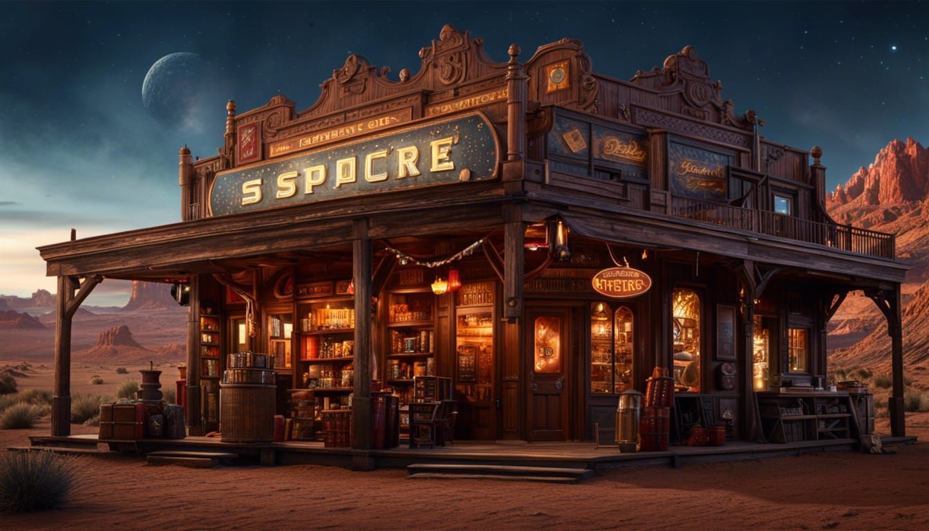 Space-Western Frontier Store in Detailed Matte Painting