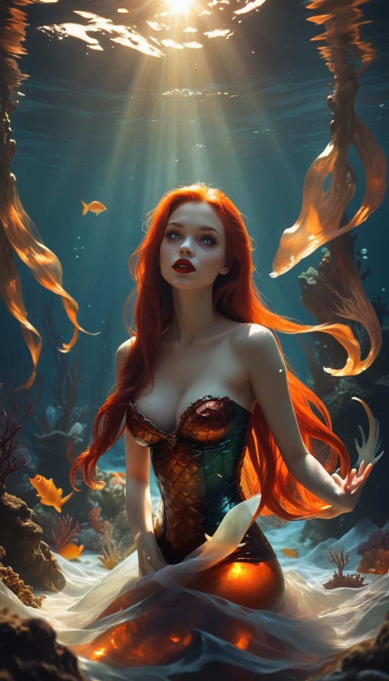 Little  mermaid vampire , , under the ocean waves, realistic...