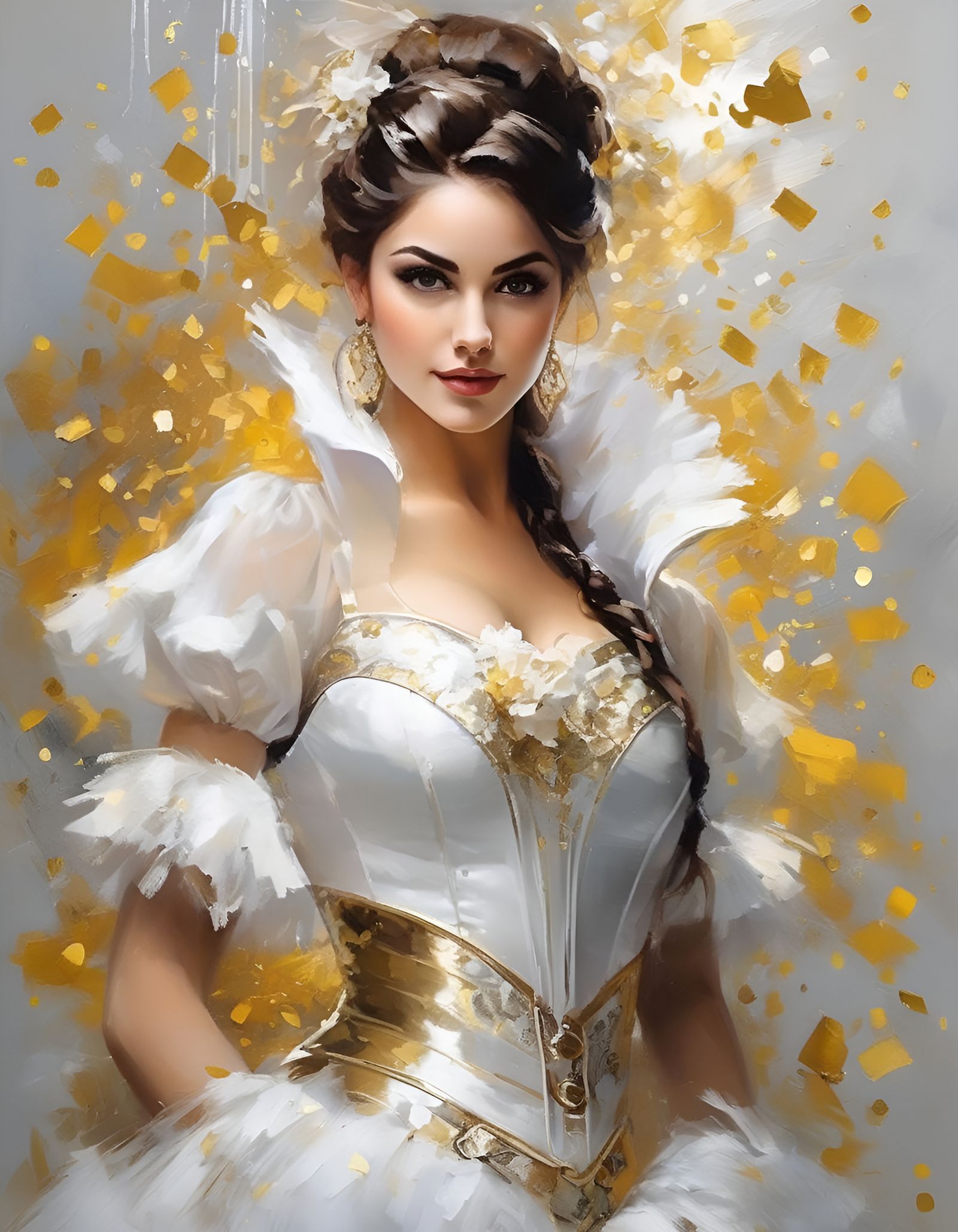 Steampunk Opera Singer in Golden Confetti, Foil Art