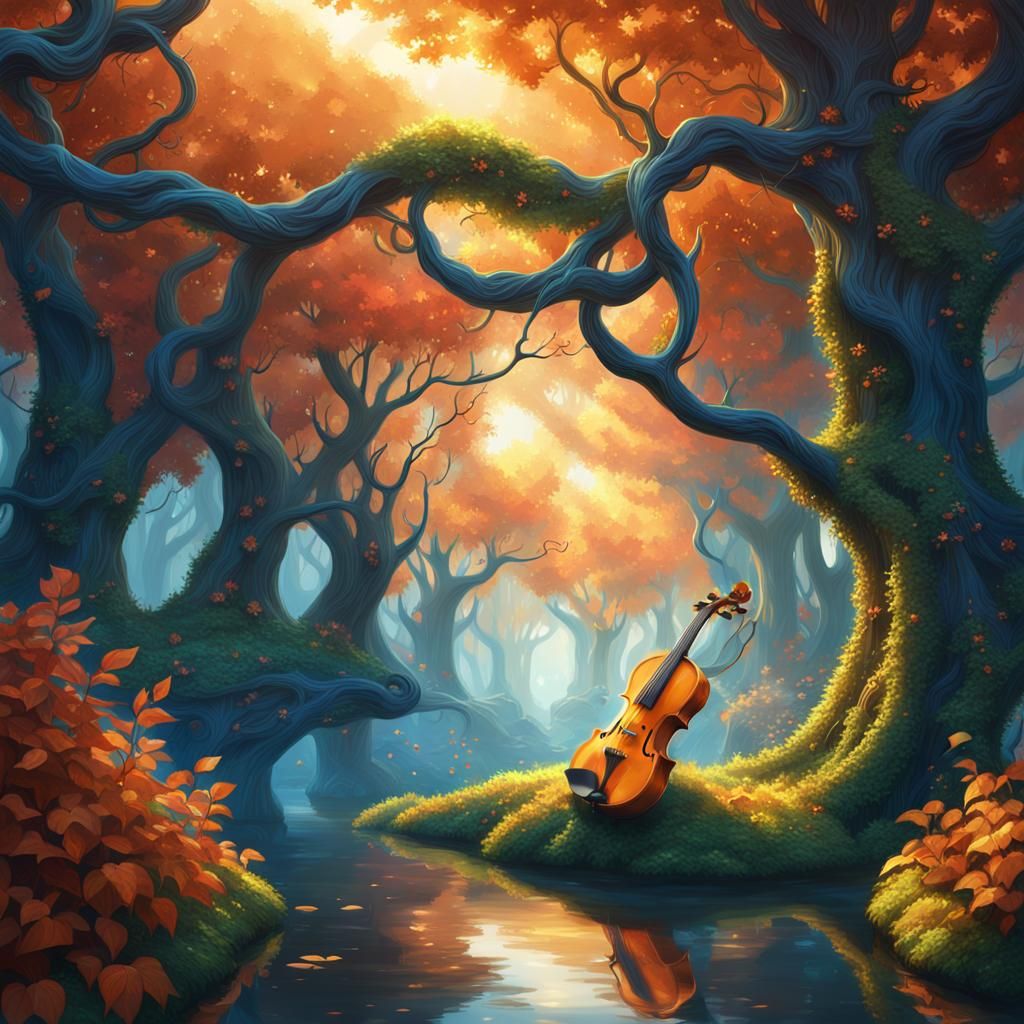 Mystical Forest: Violin and Guitar Fantasy Art