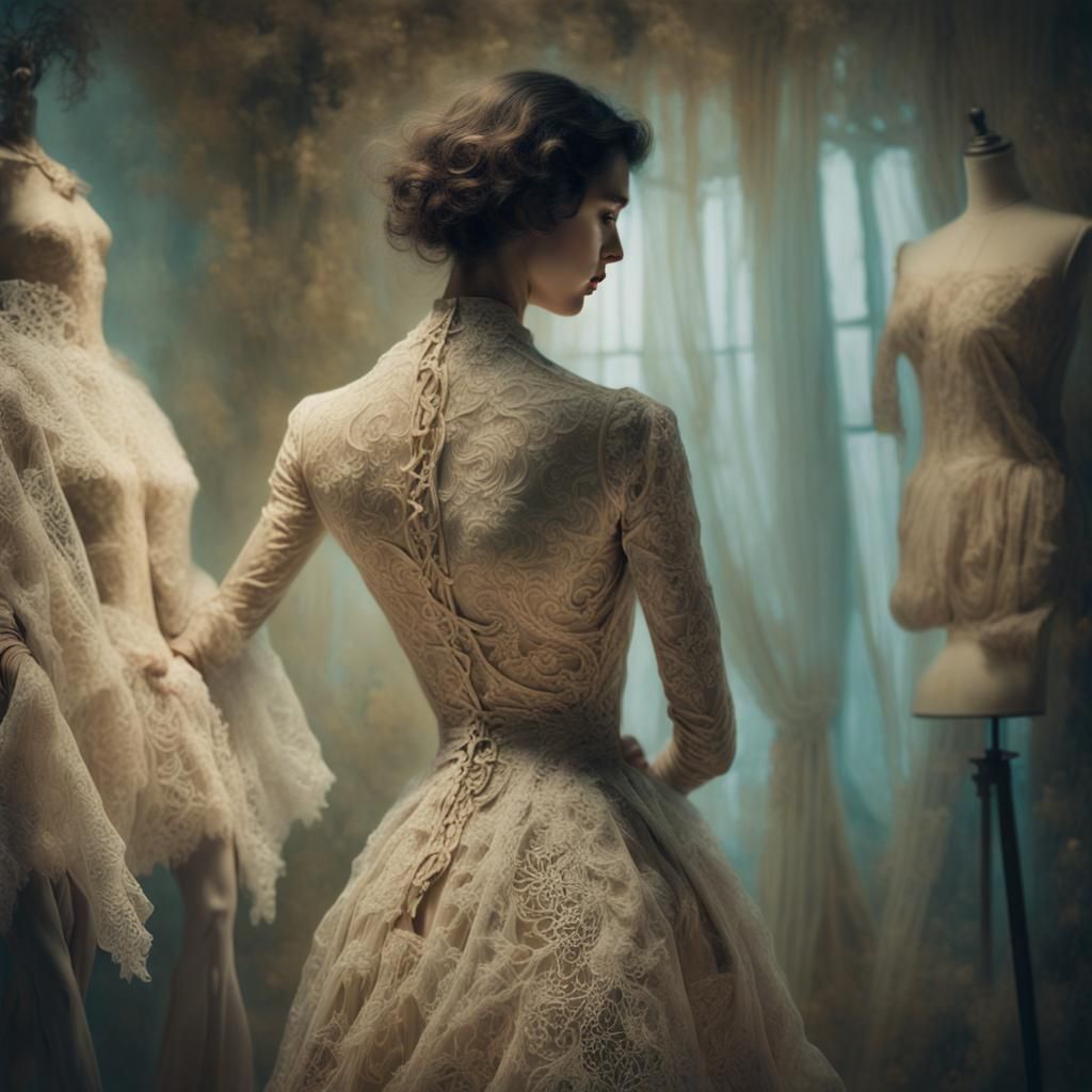 Surrealist Woman's Outfit on Mannequin in Oil Painting Style