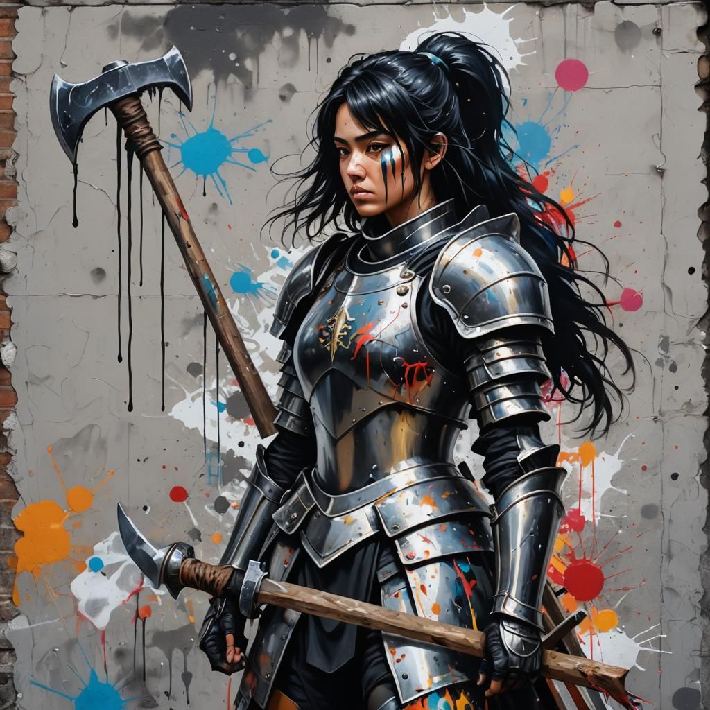 Female Knight in Graffiti Art Armor