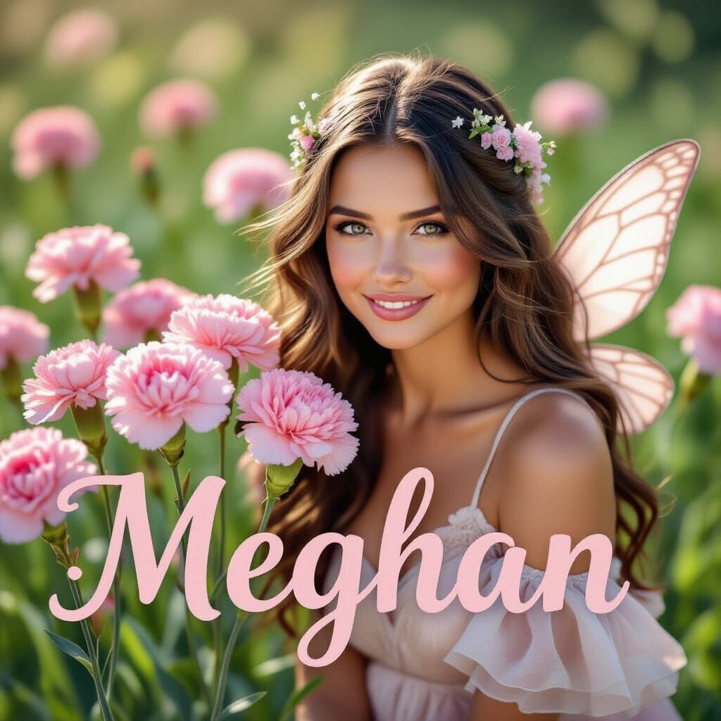 Fairy Beside Woman Made of Pink Carnations