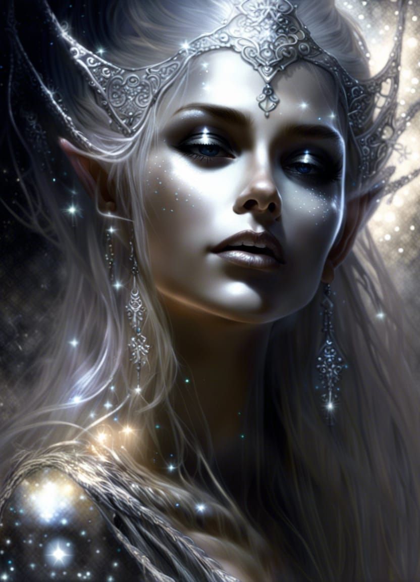 Shimmering Silver Elf in Moonlight Dress