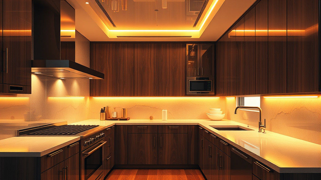 Hyperrealistic Modern Kitchen with Golden Lighting