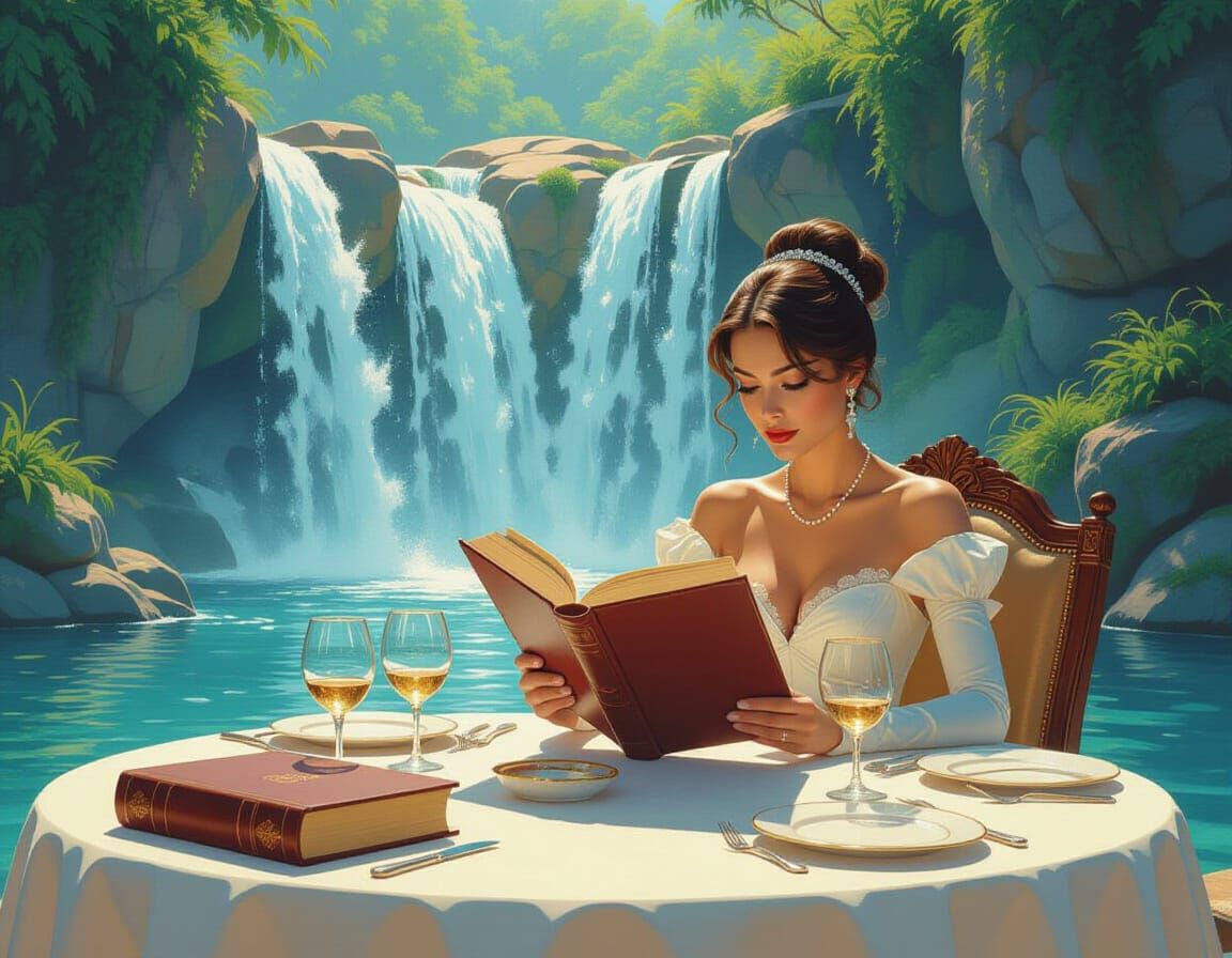 Waterfall Book: Imaginative Realism Dinner Scene