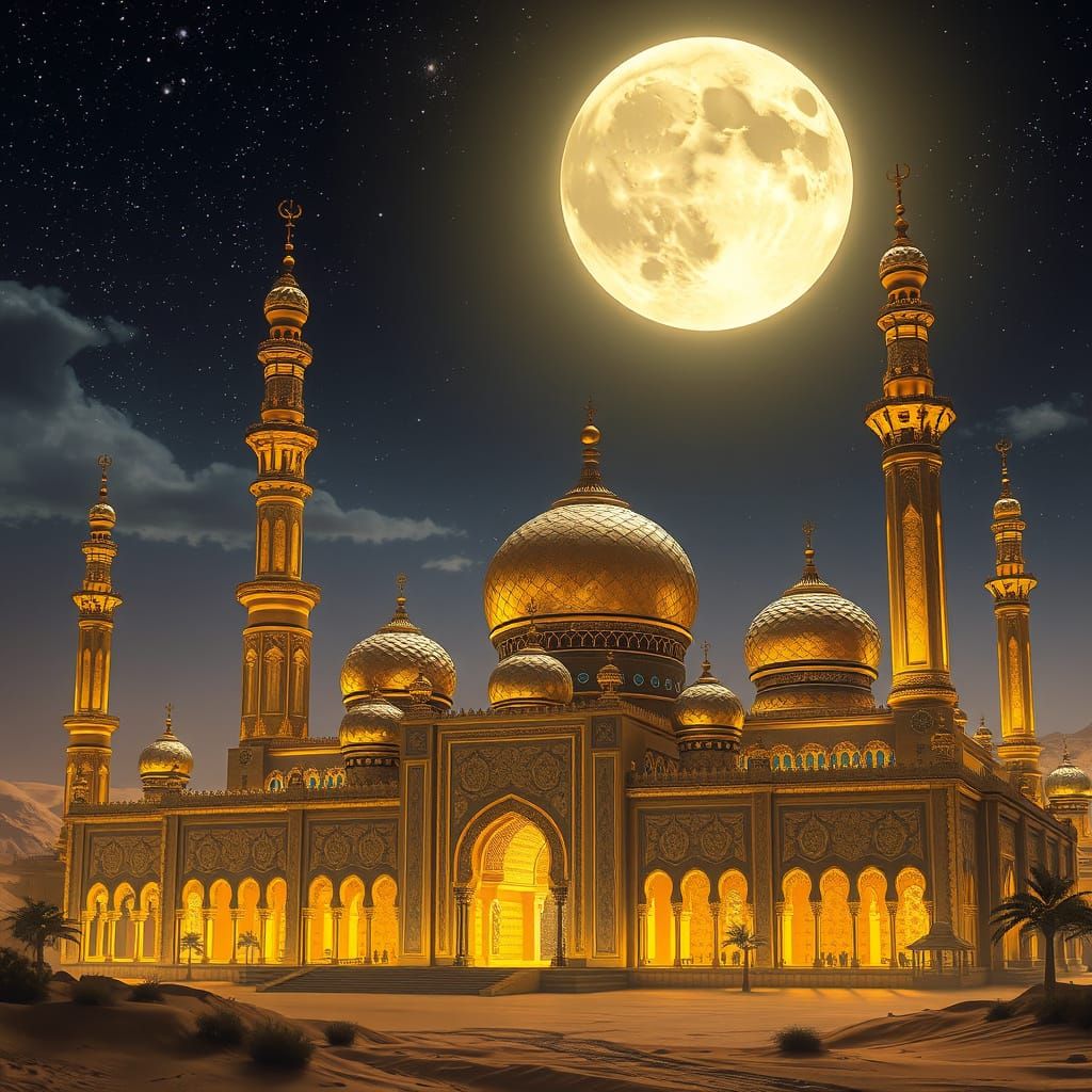 Arabian Nights Golden Palace Under Starlit Sky