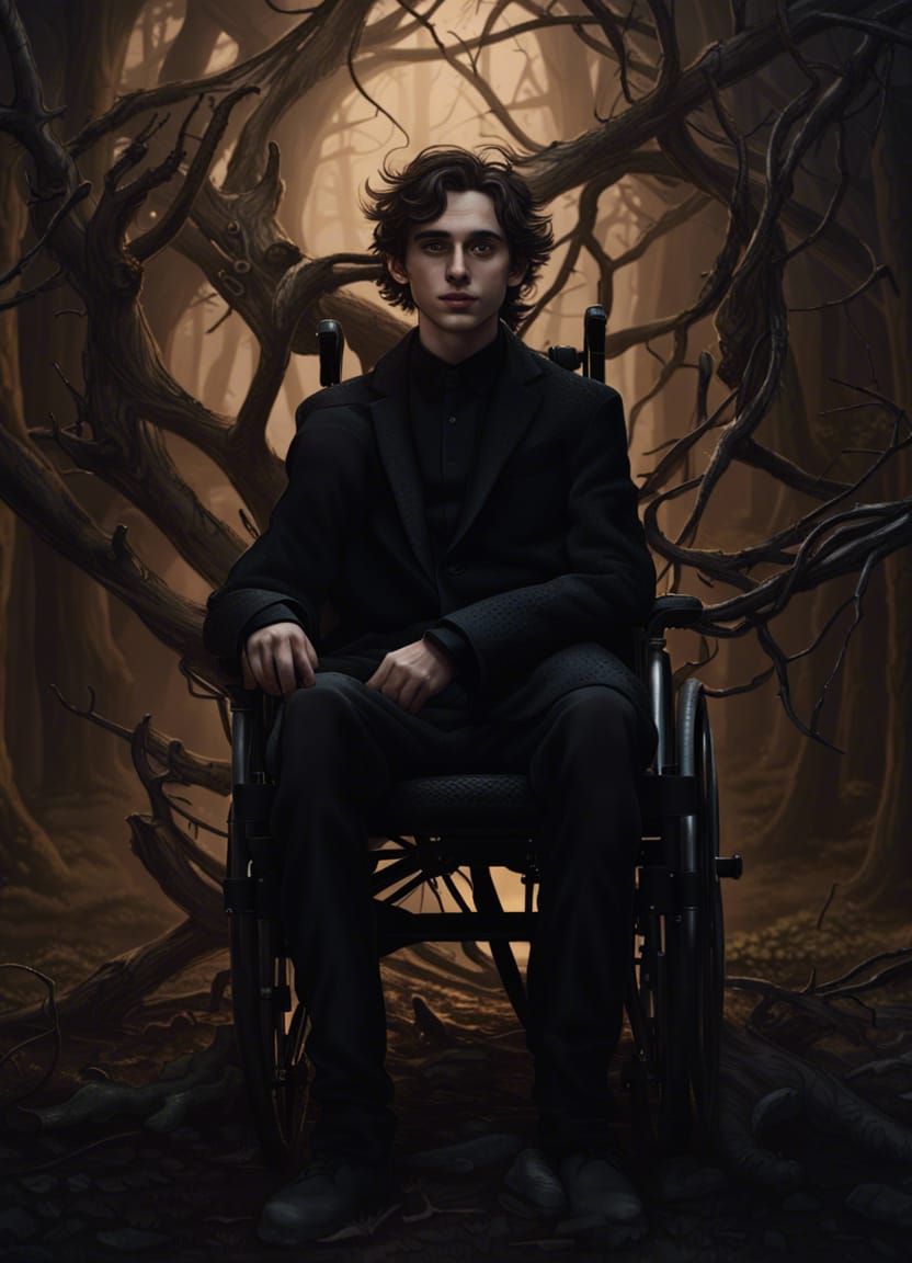 Dark Fantasy: Boy in Wheelchair with Branches