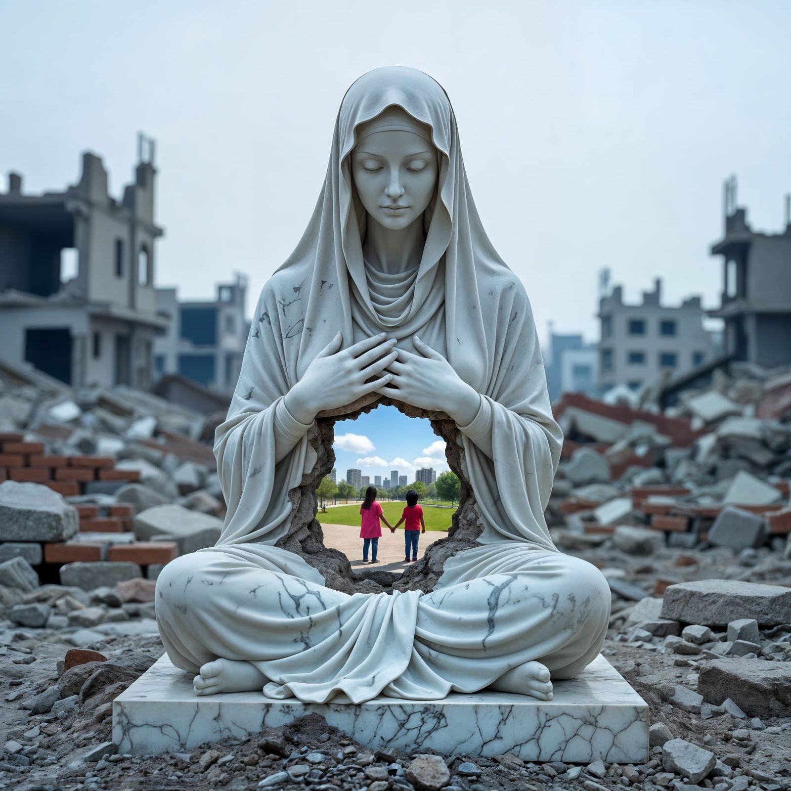 Marble Statue: Hope Amidst Ruins
