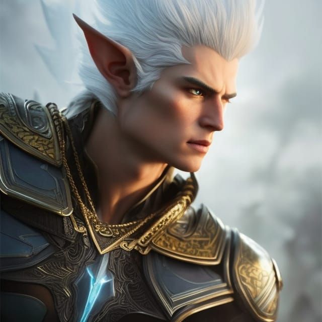 Fierce Elf Warrior Portrait in Hyperrealistic Style