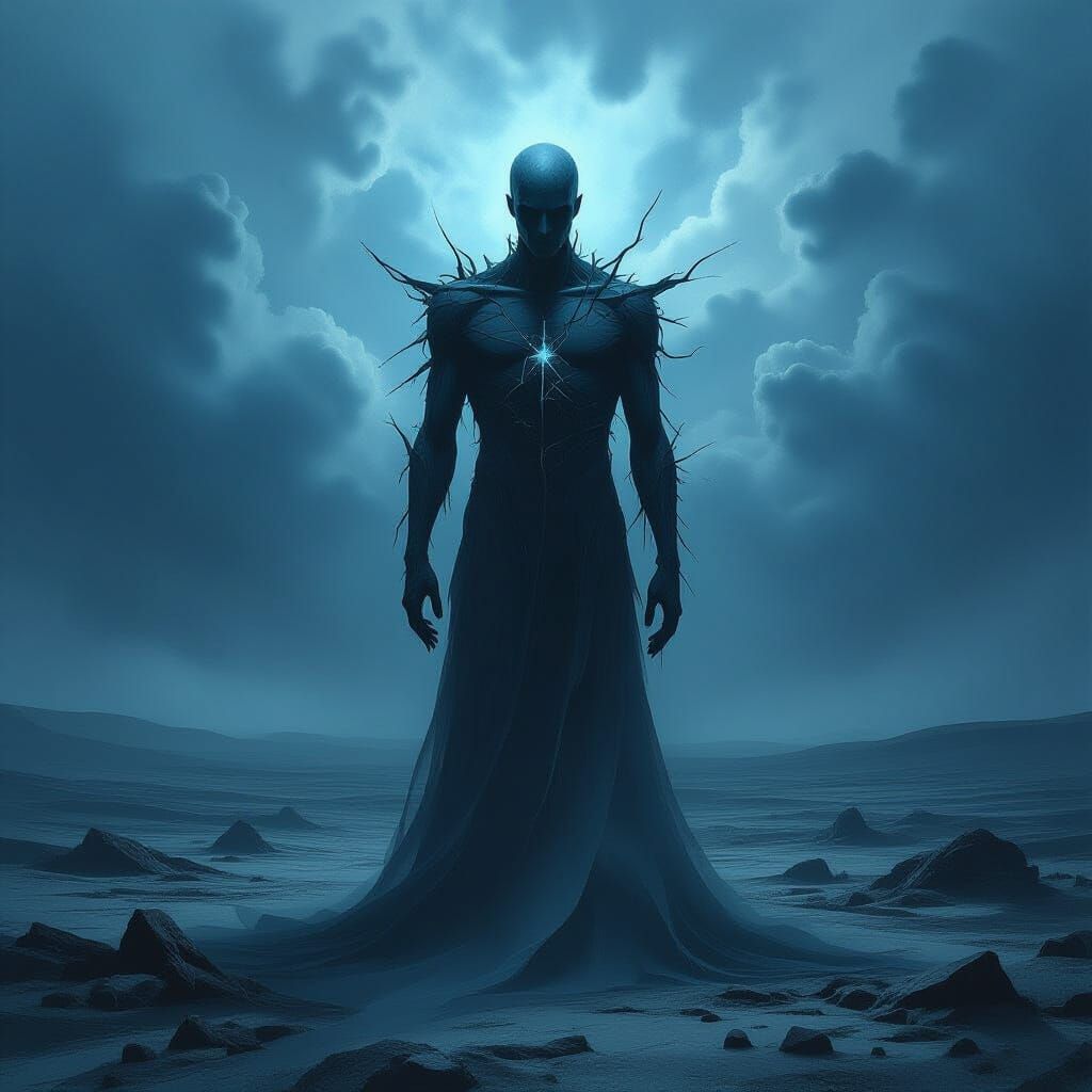 Spectral Man in Desolate Landscape, Gothic Art Style