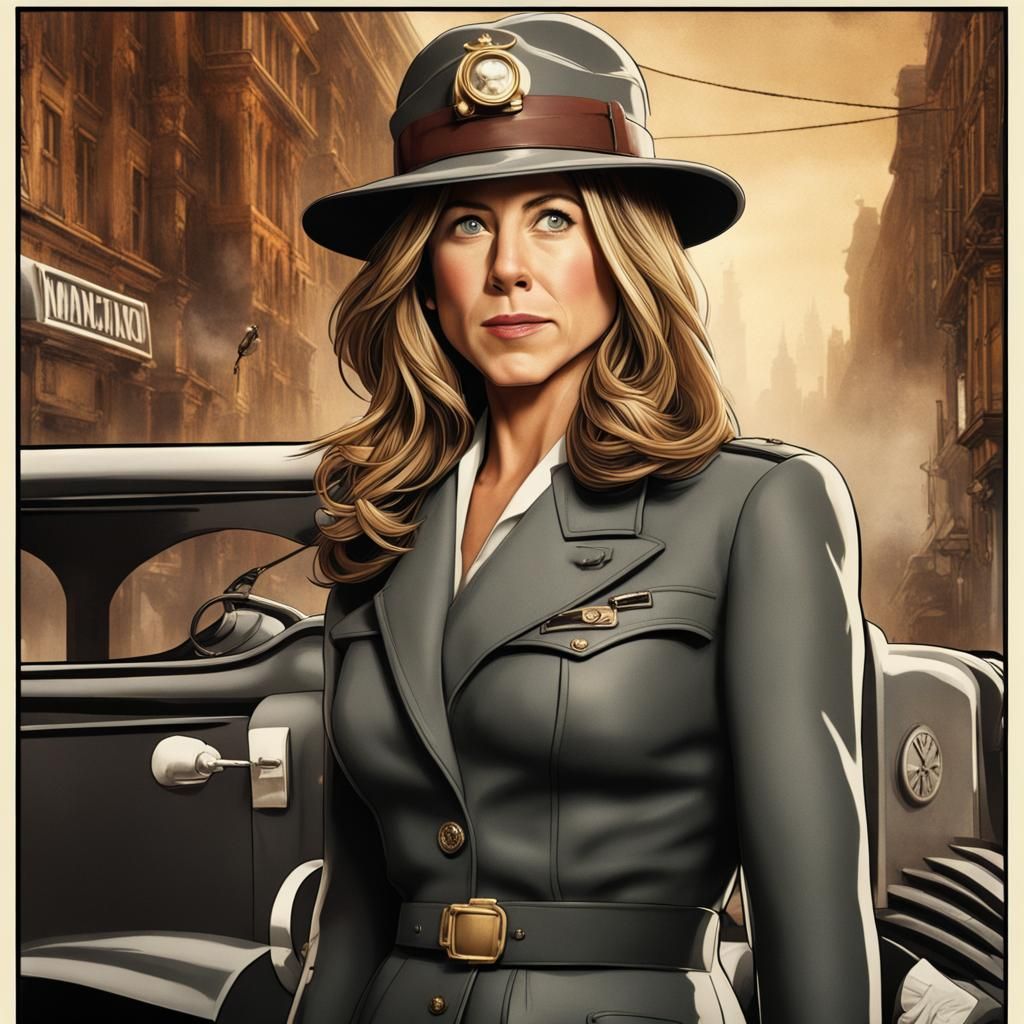 Jennifer Aniston as 1940s Detective in Digital Painting