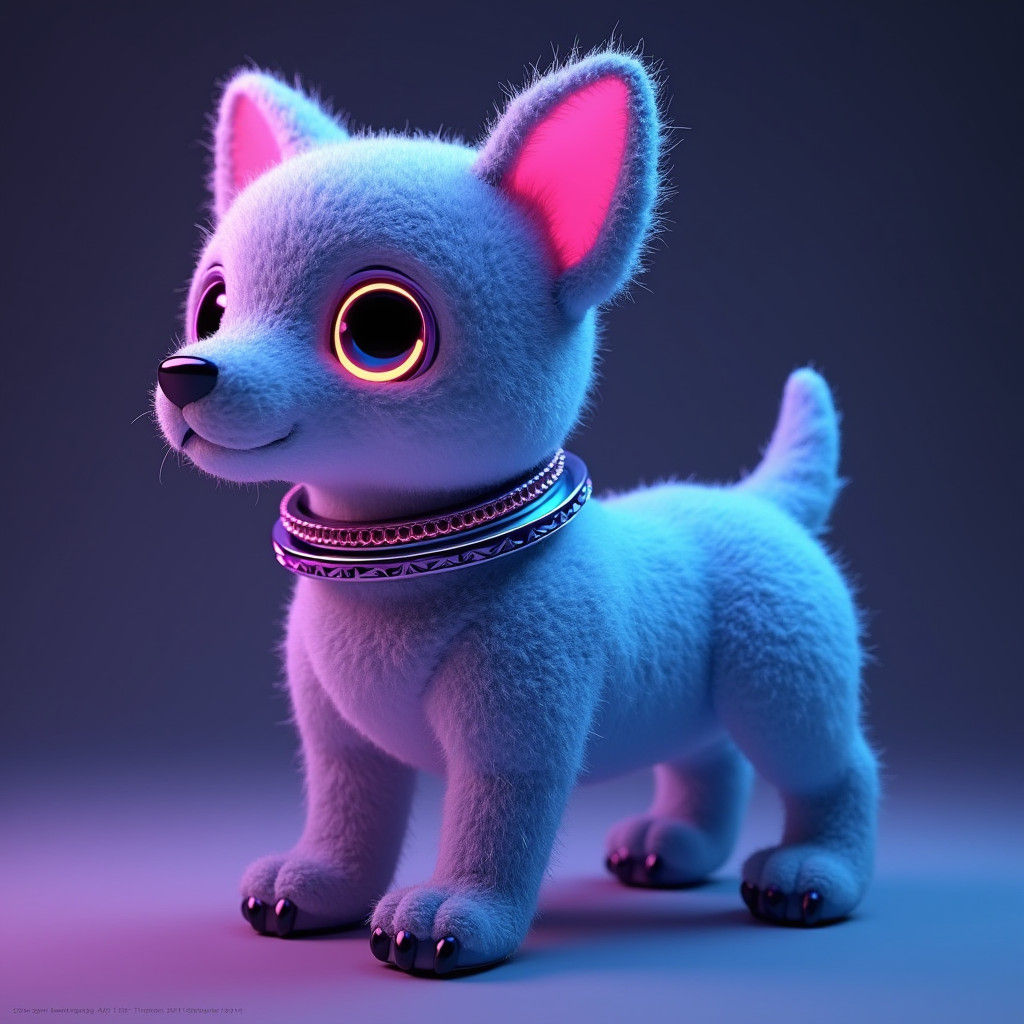 Iridescent Dog Toy Portrait in Photorealistic Style