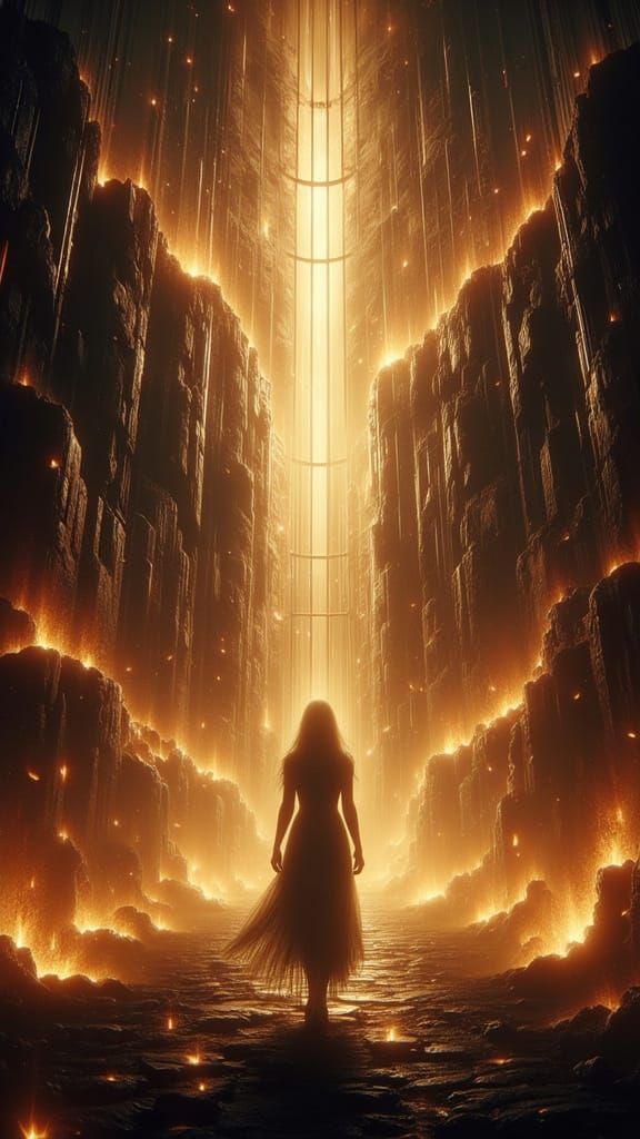 Empowered Figure Before Shattered Cage, Golden Light Erupts