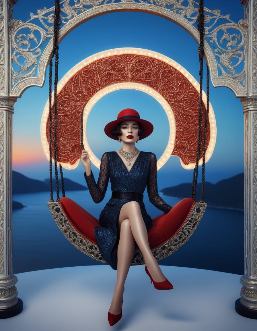 Elegant Lady in Dreamlike Art Deco Swing