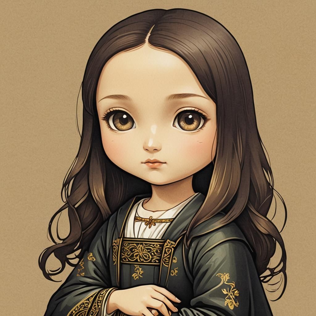 the Mona Lisa in chibi anime style