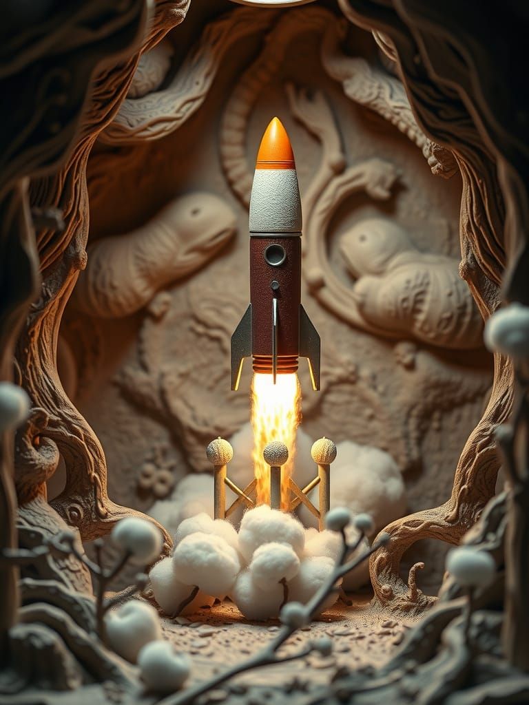Toy Rocket Diorama in Photorealistic Surrealism