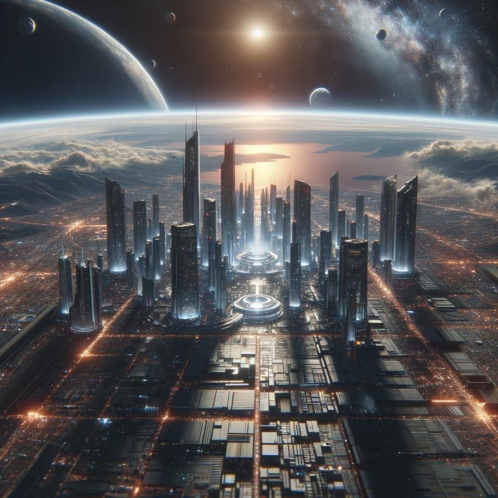 Hyperrealistic Future City in Space, HDR