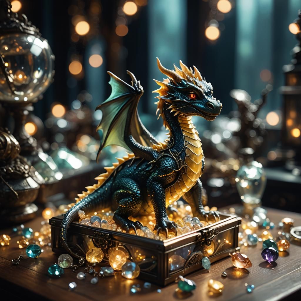 Miniature Dragon in Glass Jewelry Box