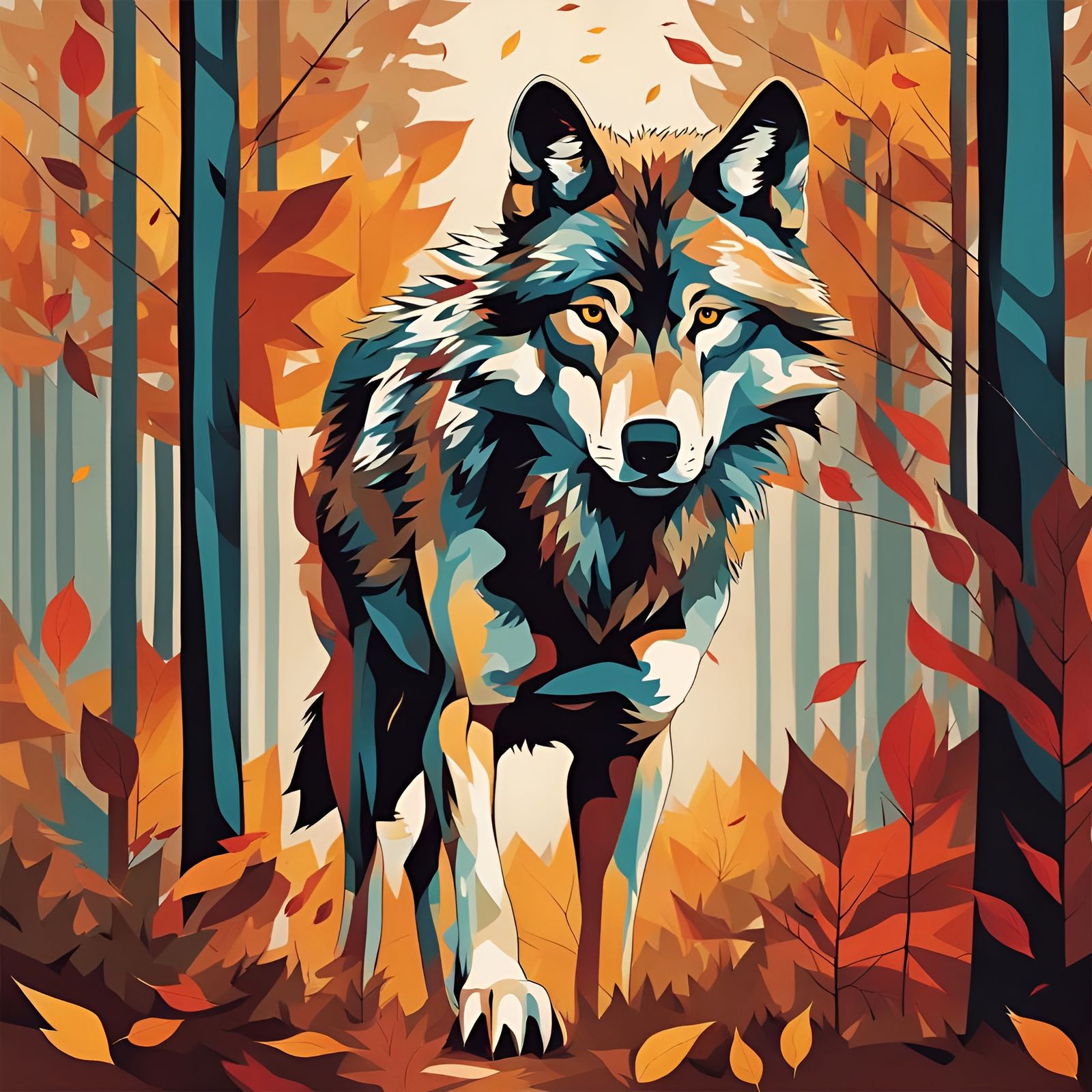 Wolf in Autumn Forest: Abstract Art