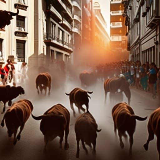 Running of the Bulls: Action Scene in Spain
