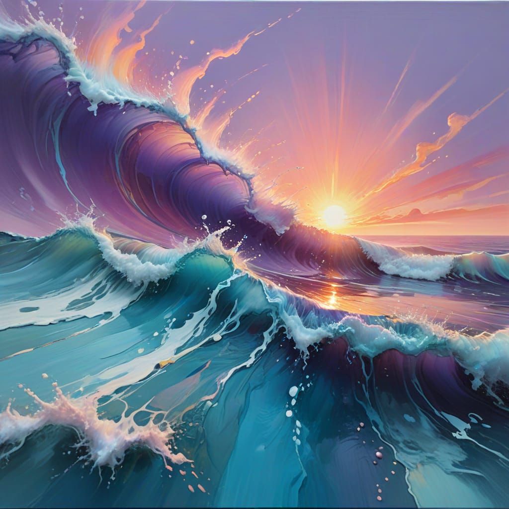 Abstract Sunset Over Sea as Spilled Paint Art