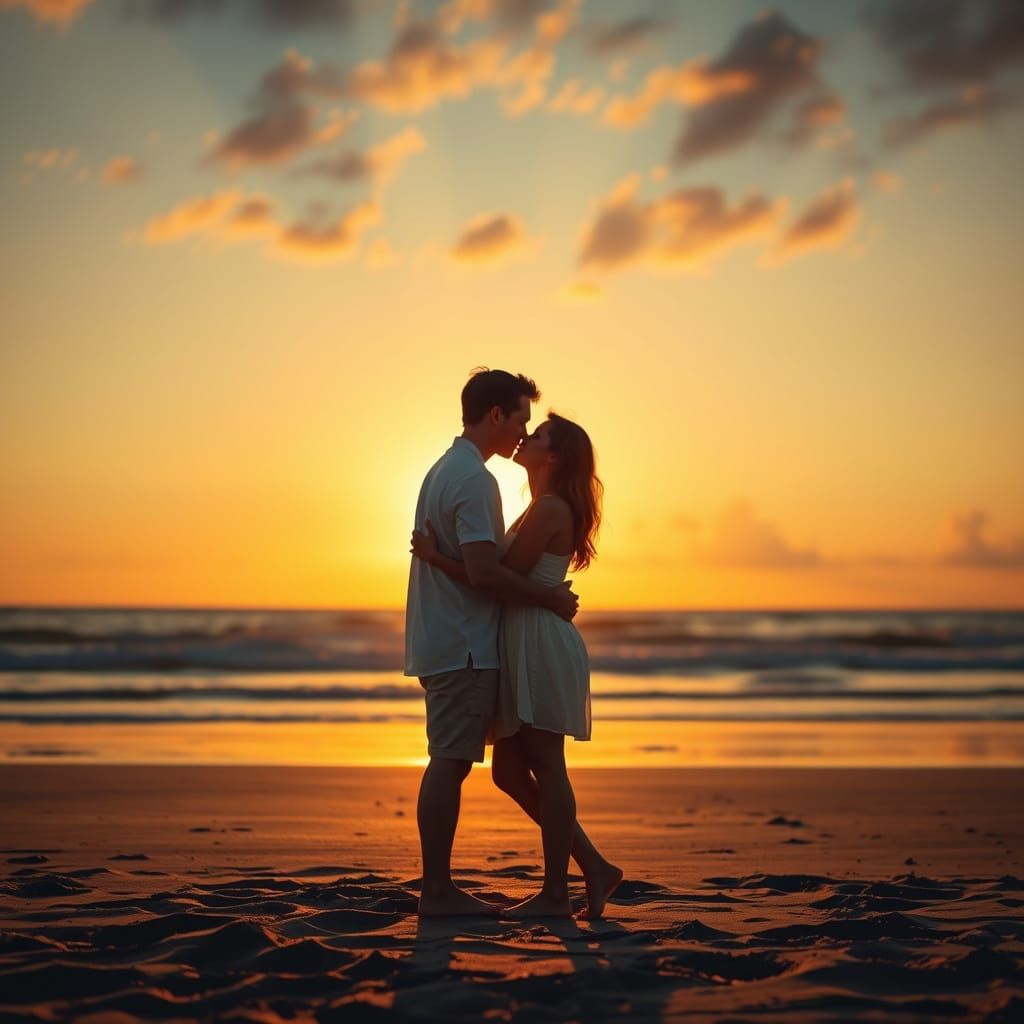 Romantic Beach Sunset in Vibrant Warmth