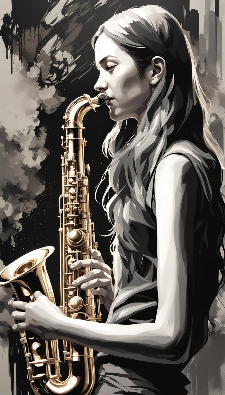 Monochrome Saxophone Player Portrait in 3D Style