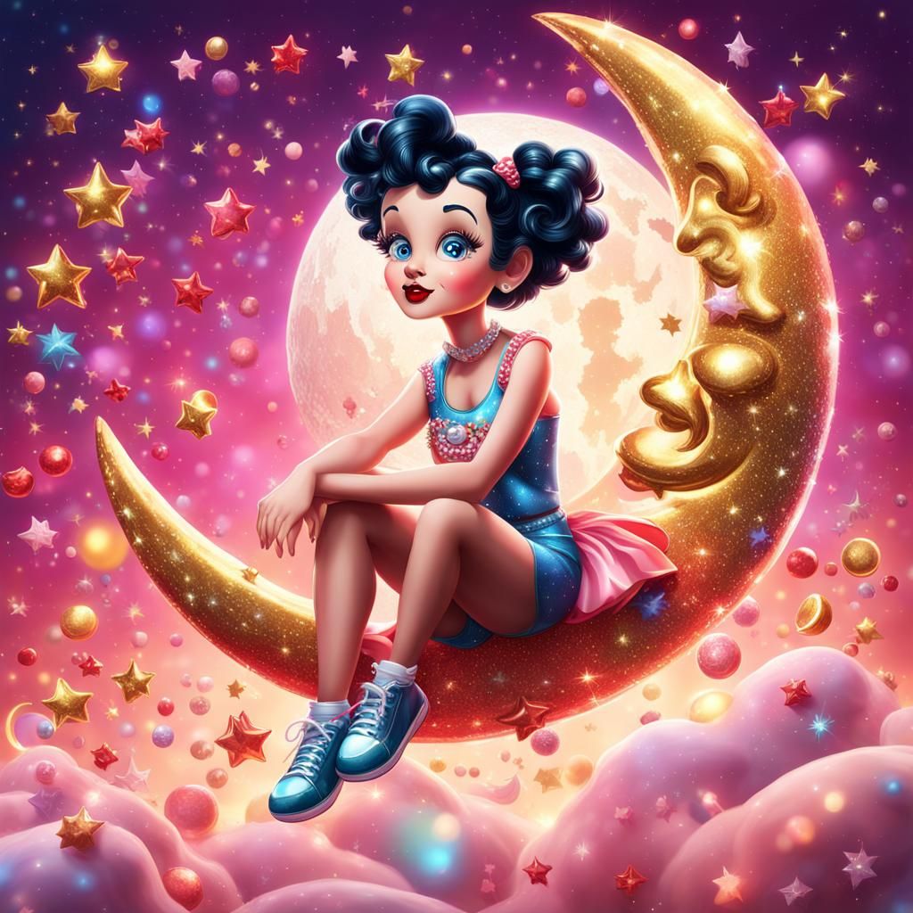 Betty Boop in Candy Art Style on Moon