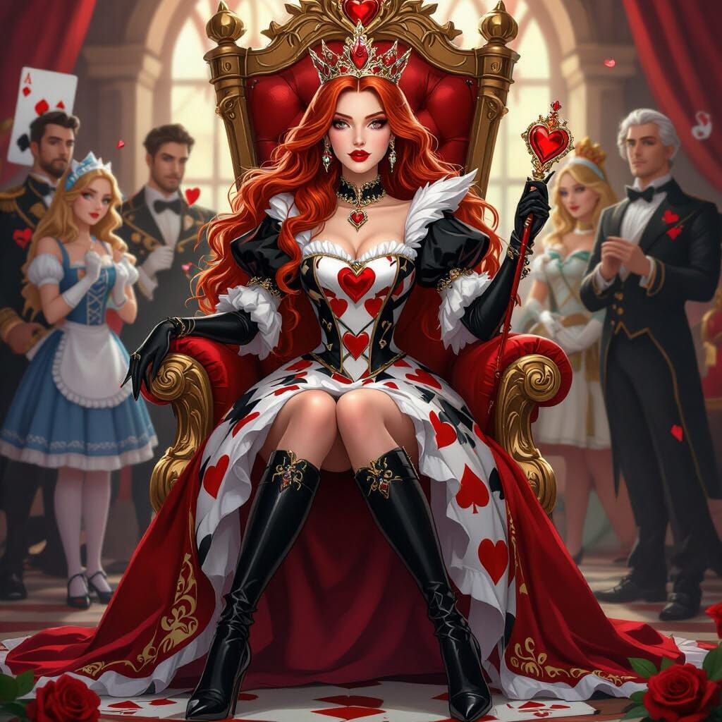 Queen of Hearts in Ruby Crown with Card Deck Dress