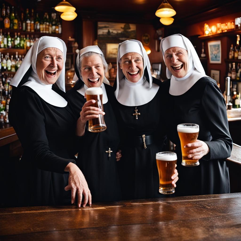 Nuns Enjoying Beers in Aussie Pub