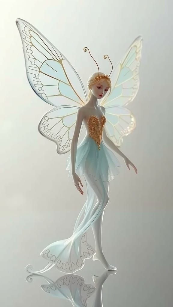 Ethereal Glass Fairy with Butterfly Wings