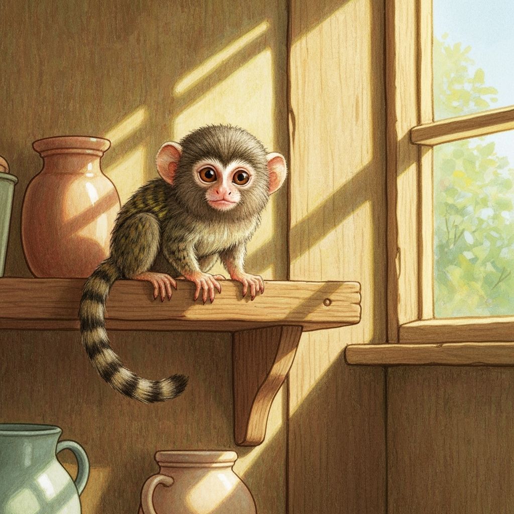 Adorable Pygmy Marmoset in a Cozy, Sunlit House