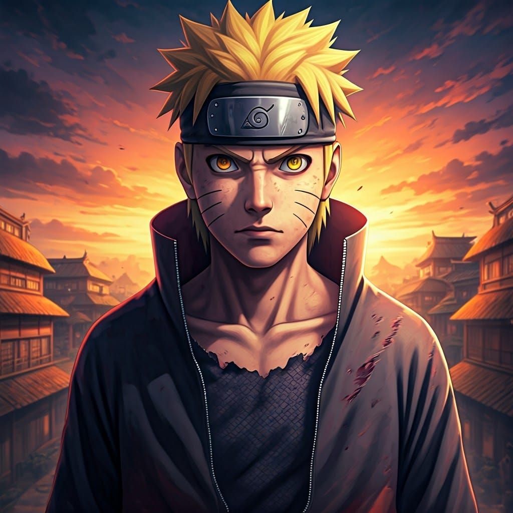 Naruto with Akatsuki Headband in Cinematic Sunset