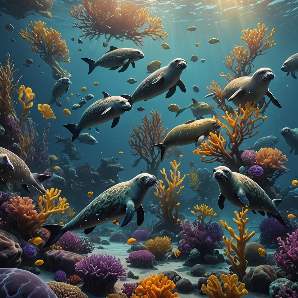 Seal Soldiers Brigade in Bioluminescent Underwater Fantasy