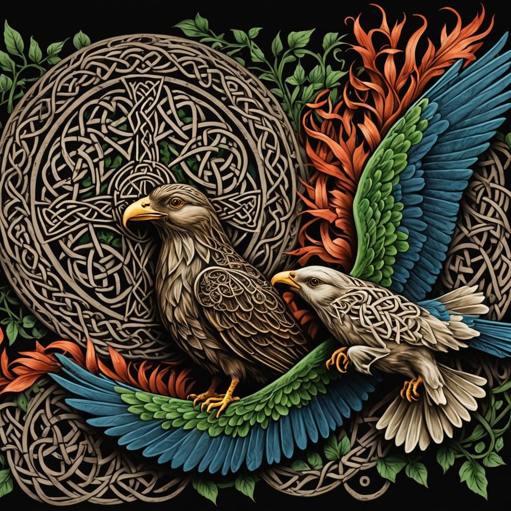 Jesus Christ with Celtic Knotwork and Birds