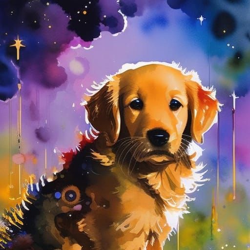 Detailed Gouache Painting of a Cute Golden Retriever