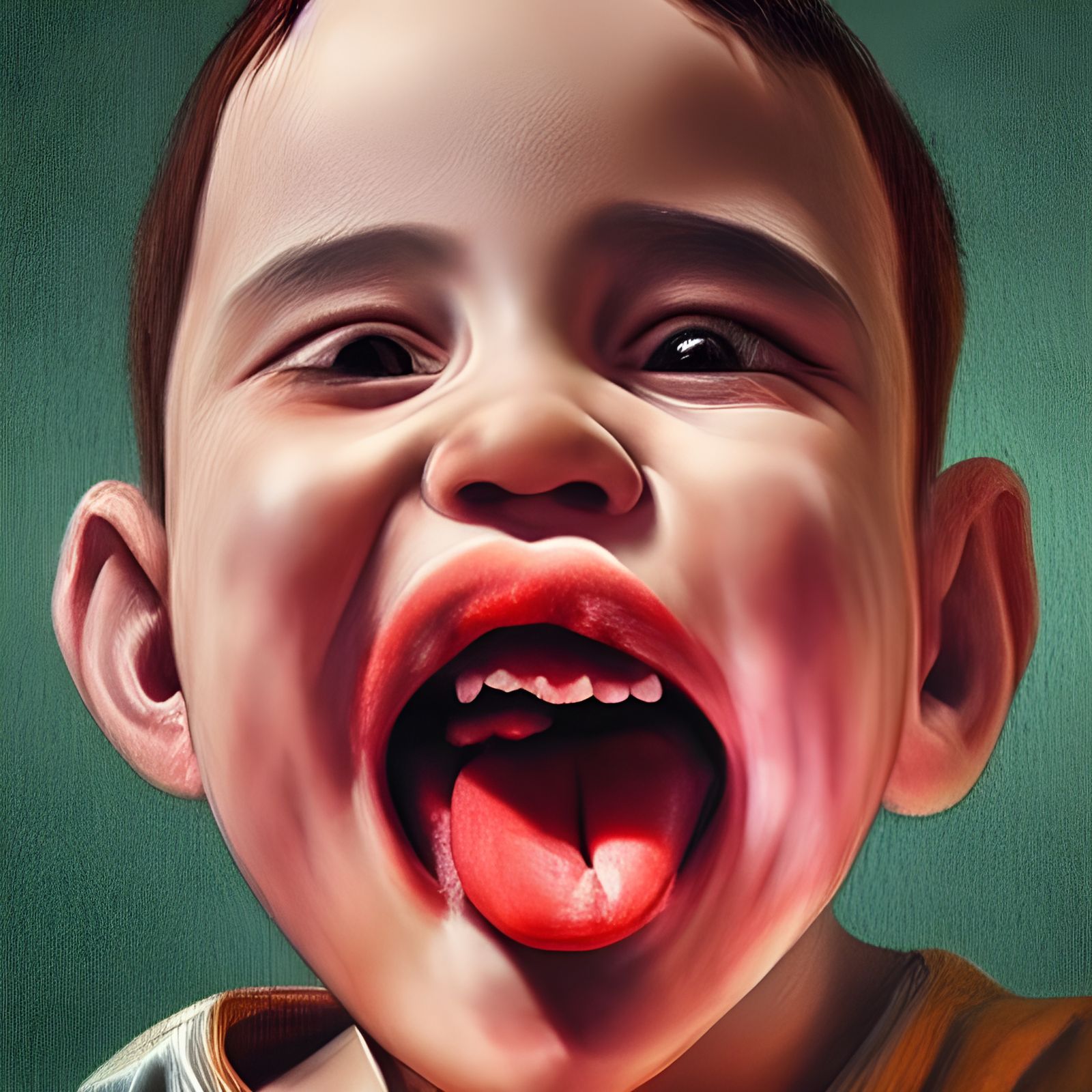 Hyperrealistic Boy Sticking Tongue Out, Trompe-l'œil Style