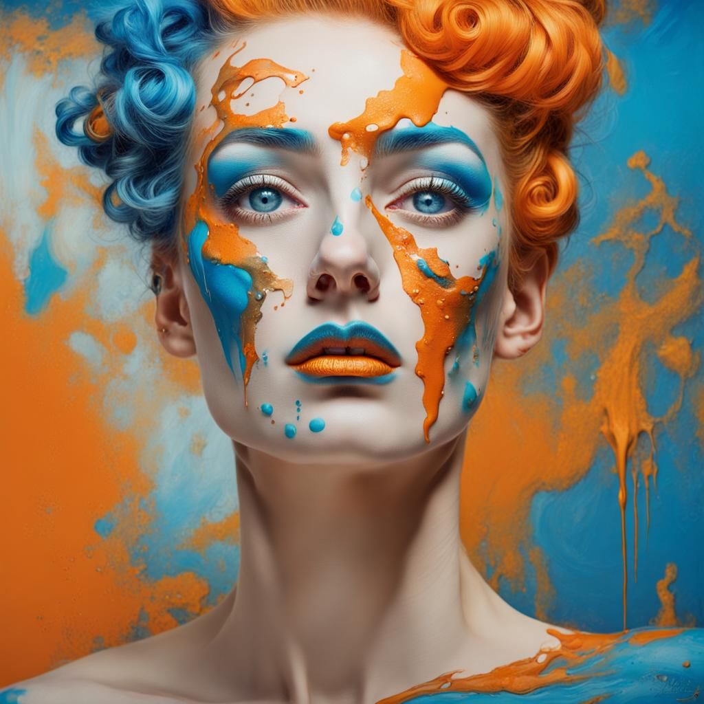 Surreal Face with Extravagant Makeup in Dali Style