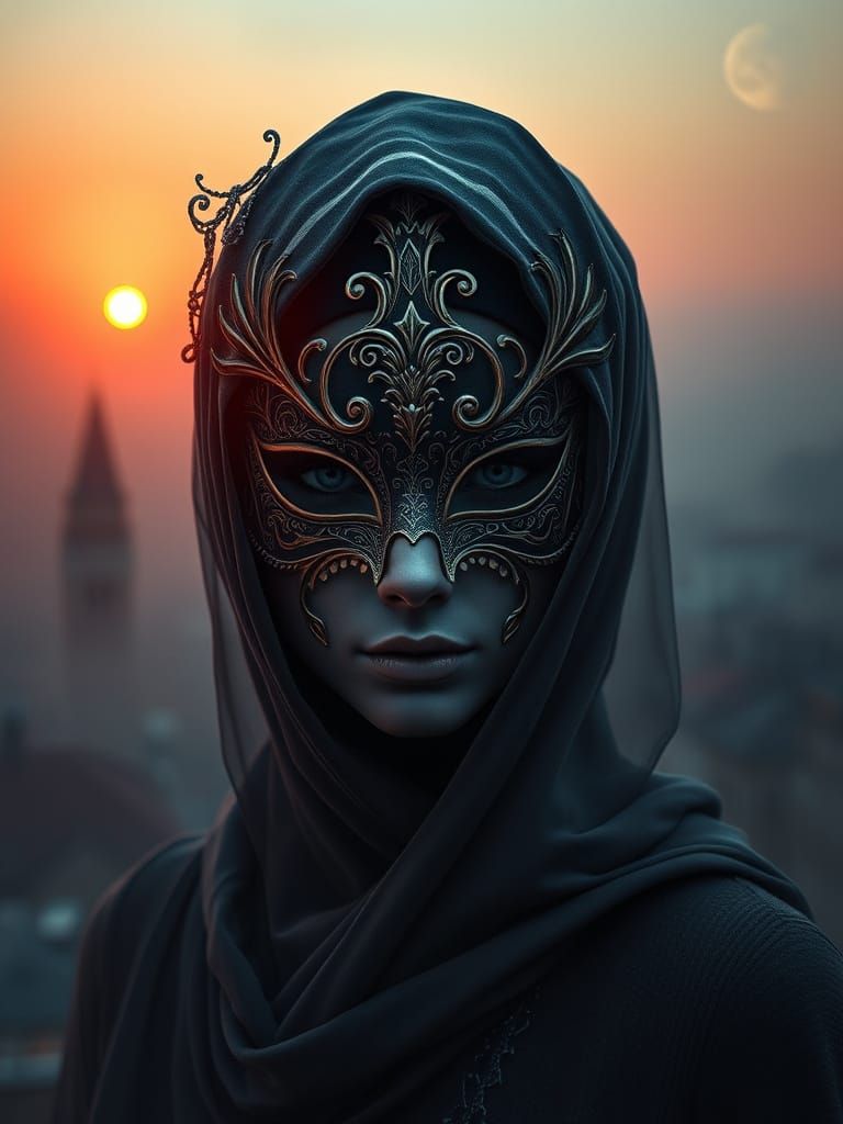 Surreal Venetian Mask Portrait in Unreal Engine 5 Style