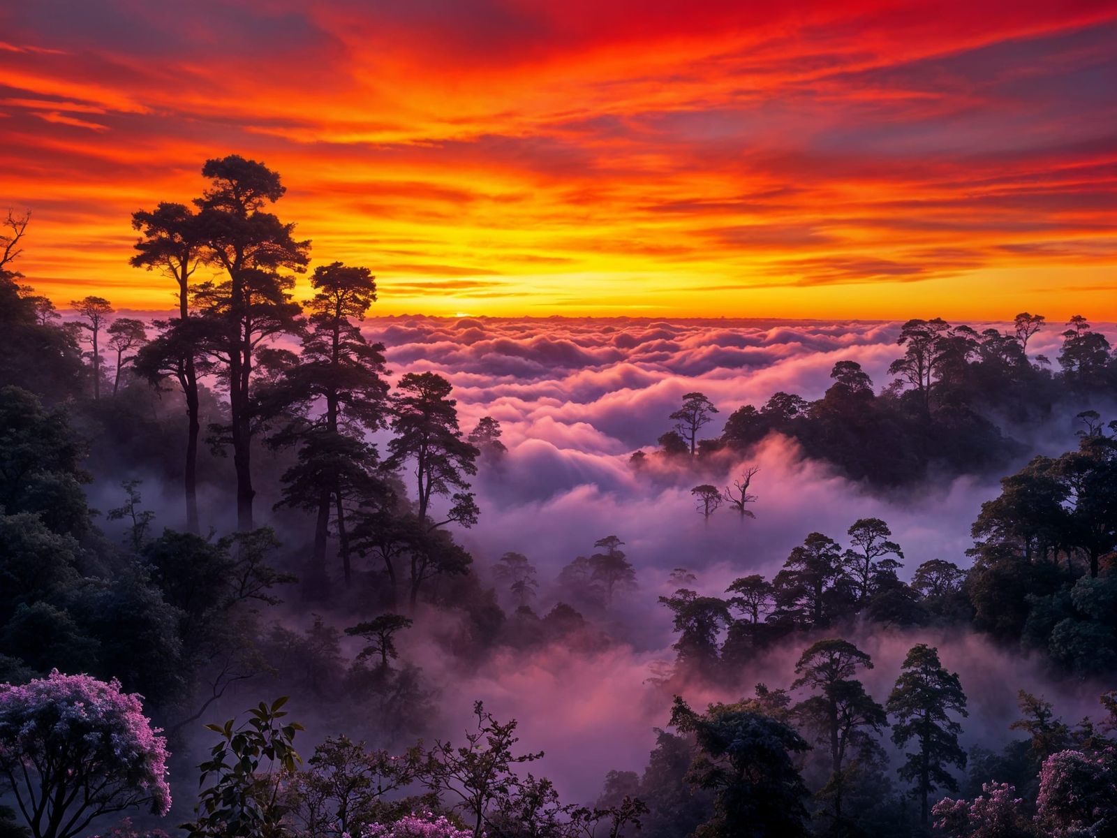 Vast Cloud Forest at Fiery Sunset
